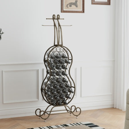 Cello Shape Wine Bakers Rack, Freestanding Wine Rack With Storage Bottle, Wine Storage Home Bar For Liquor And Wine, Organizer For Kitchen, Dining Room