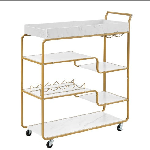 6-Tier Bar Cart, Slide Bar Serving Cart, Retro Style Wine Cart For Kitchen, Beverage Cart With Wine Rack And Glass Holder, Rolling Drink Trolley For Living Room, Dining Room