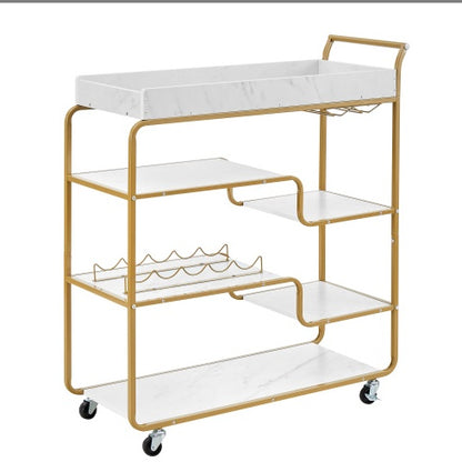 6-Tier Bar Cart, Slide Bar Serving Cart, Retro Style Wine Cart For Kitchen, Beverage Cart With Wine Rack And Glass Holder, Rolling Drink Trolley For Living Room, Dining Room