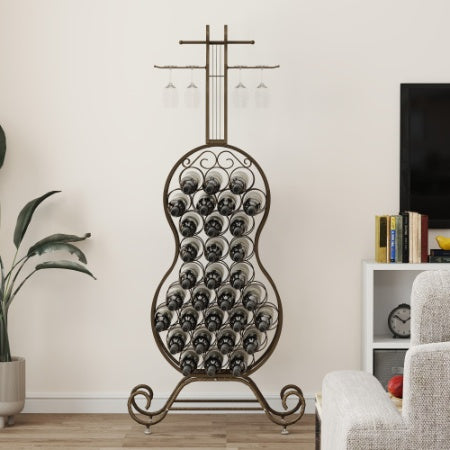 Cello Shape Wine Bakers Rack, Freestanding Wine Rack With Storage Bottle, Wine Storage Home Bar For Liquor And Wine, Organizer For Kitchen, Dining Room