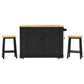 Large Kitchen Island With 2 Bar Stools, Power Outlet, Door Internal Storage Rack, Kitchen Storage Cart On 5 Wheels With Drop Leaf, 5 Open Side Racks, 2 Drawers,for Kitchen,Dining Room