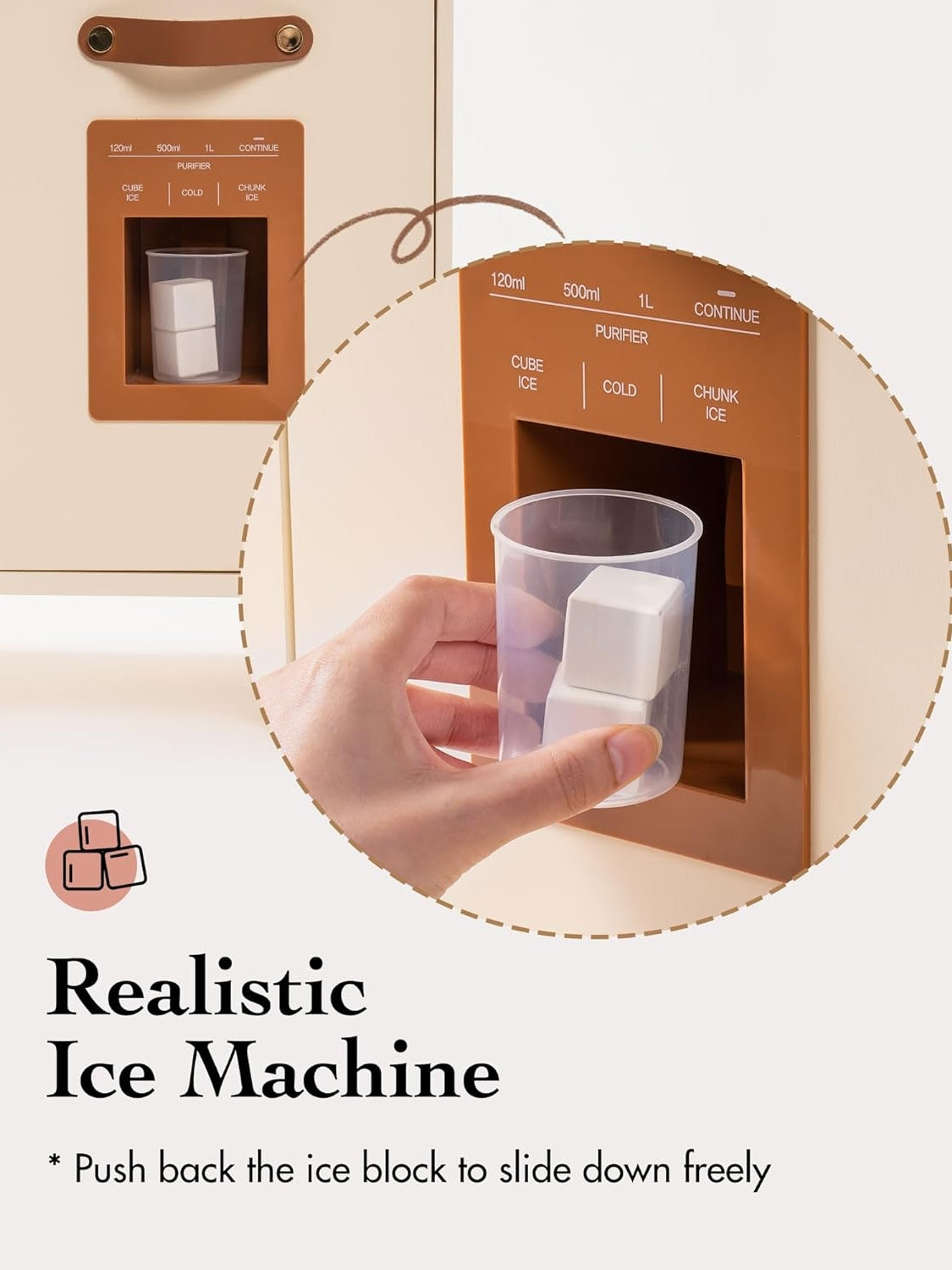 ROBOTIME Wooden Play Kitchen With Pretend Ice Cube Dispenser For  Toddler Age 3