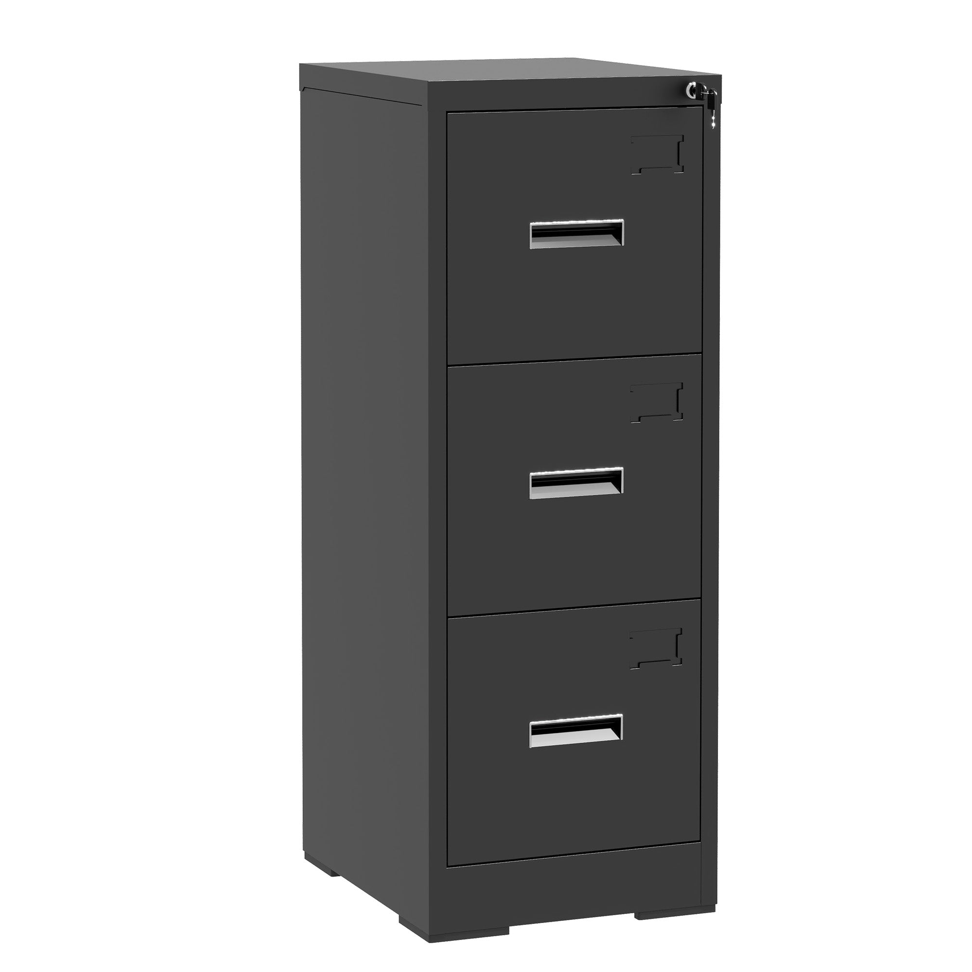3 Drawer Metal Vertical File Cabinet With Lock And Card Slot Office Home Vertical File Cabinet For A4 Legal Letter Size Narrow File Cabinet Locked,Assembly Required Black