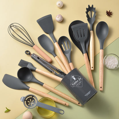 14-Piece Silicone Kitchen Utensils Set Non-stick Cooking Spoon And Baking Tools---Black