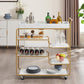 6-Tier Bar Cart, Slide Bar Serving Cart, Retro Style Wine Cart For Kitchen, Beverage Cart With Wine Rack And Glass Holder, Rolling Drink Trolley For Living Room, Dining Room