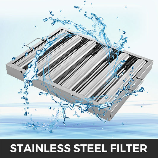Pack Of 6 Hood Filters 19.5W X 15.5H Inch, 430 Stainless Steel 5 Grooves Commercial Hood Filters, Range Hood Filter For Grease Rated Commercial Kitchen Exhaust Hoods