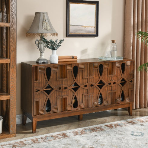 60.5 Mid Century Modern Sideboard Buffet Cabinet With Storage, TV Media Console Table, Storage Cabinet With 4 Doors   Adjustable Shelves For Kitchen Dining Living Room Bedroom Entryway, Walnut