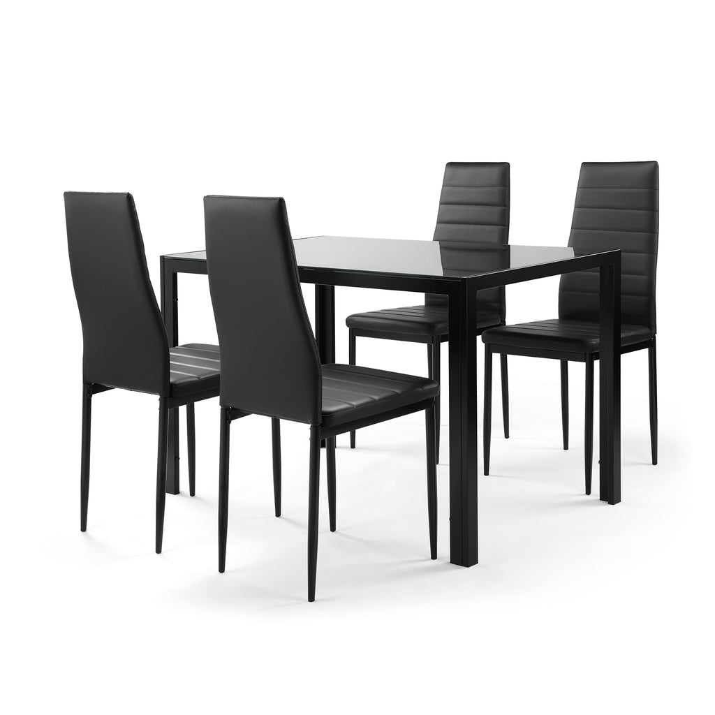 5 Pieces Dining Table Set Kitchen Tempered Glass Dining Table 4 Faux Leather Chairs