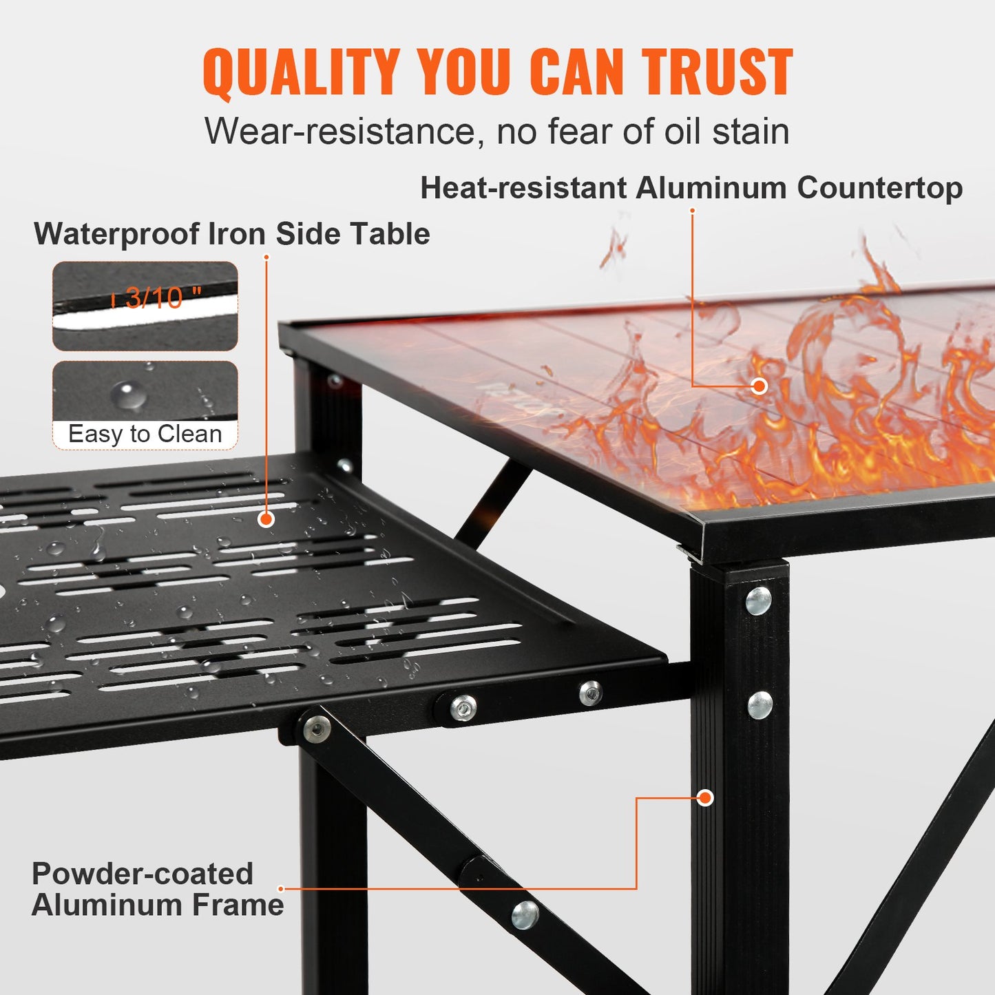 Camping Kitchen Table, One-piece Folding Portable Cook Station With A Carrying Bag, Long Aluminum Camping Table 3 Side Tables, 2 Shelves  A Detachable Sink For Outdoor Picnics, BBQs, Camping