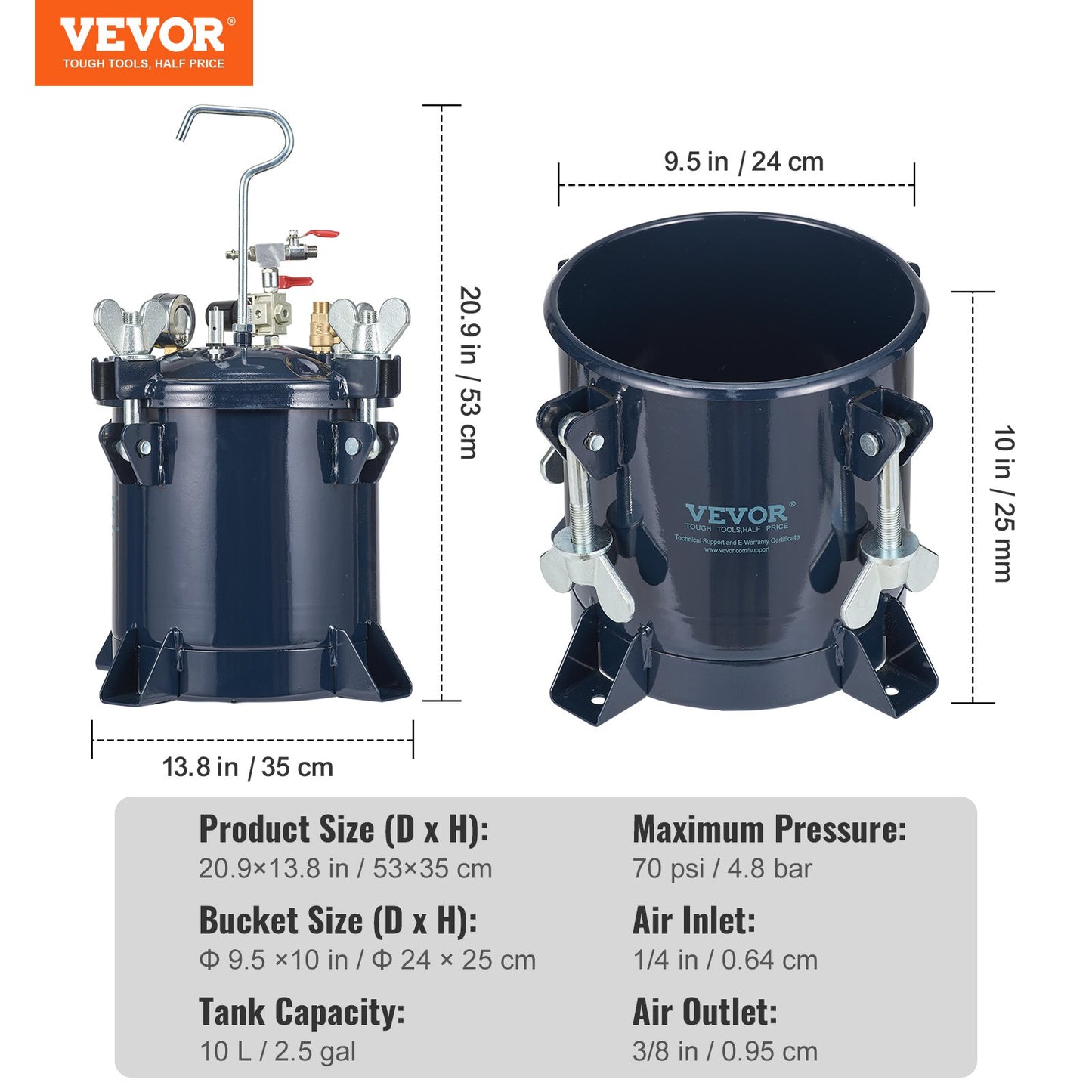 Spray Paint Pressure Pot Tank,  70PSI Max Air Paint Pressure Pot, Metal Rack And Leak Repair Sealant For Industry Home Decor Architecture Construction Automotive Painting