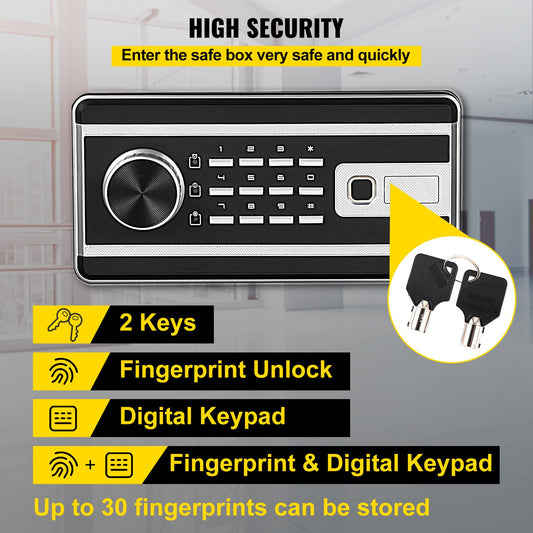Safe Box, 2.1 CU.FT Fingerprint Safe Box For Money  2 Keys & Digital Keypad, Q235 Steel Safe Box For Storing Cash, Jewelry, Pistols, Documents, Watches In Home & Office & Hotel