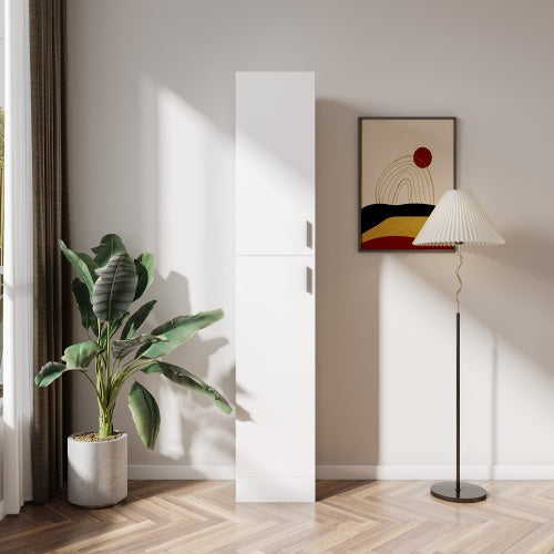 Freestanding Cabinet With Inadjustable Shelves And Two Doors For Kitchen, Dining Room, White