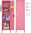 Aobabo Metal Metal Storage Locker For Employees, Lockable 1 Door With Towel Rack And 2 Side Pegboards With Hooks For School Office Gym Home, Assembly Required Pink