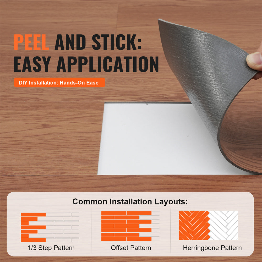 VEVOR Self Adhesive Vinyl Floor Tiles 36 X 6 Inch, 36 Tiles 2.5mm Thick Peel & Stick, Deep Brown Wood Grain DIY Flooring For Kitchen, Dining Room, Bedrooms & Bathrooms, Easy For Home Decor