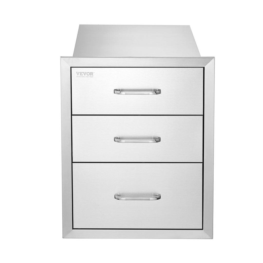 VEVOR 18x20.5 Inch Outdoor Kitchen Stainless Steel Triple Access BBQ Drawers With Chrome Handle, 18 X20.5 X 23 Inch