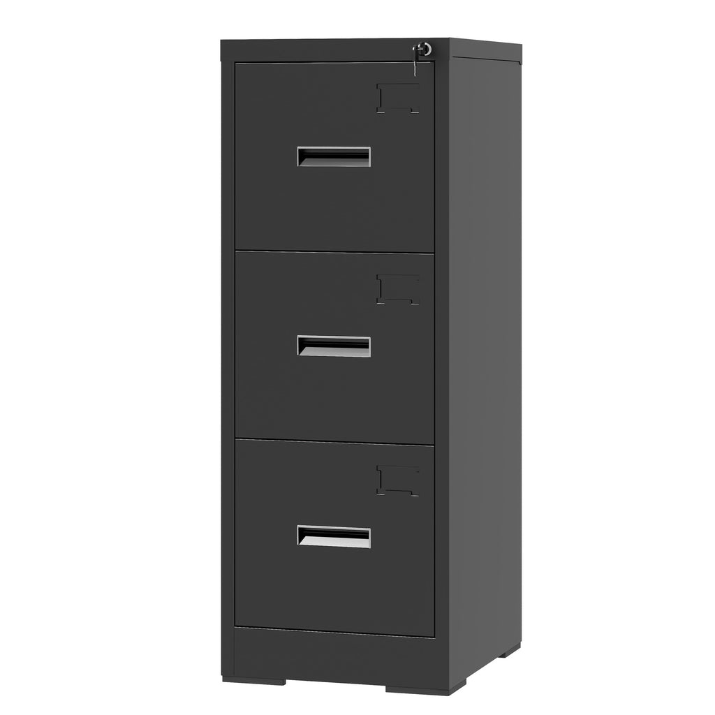 3 Drawer Metal Vertical File Cabinet With Lock And Card Slot Office Home Vertical File Cabinet For A4 Legal Letter Size Narrow File Cabinet Locked,Assembly Required Black