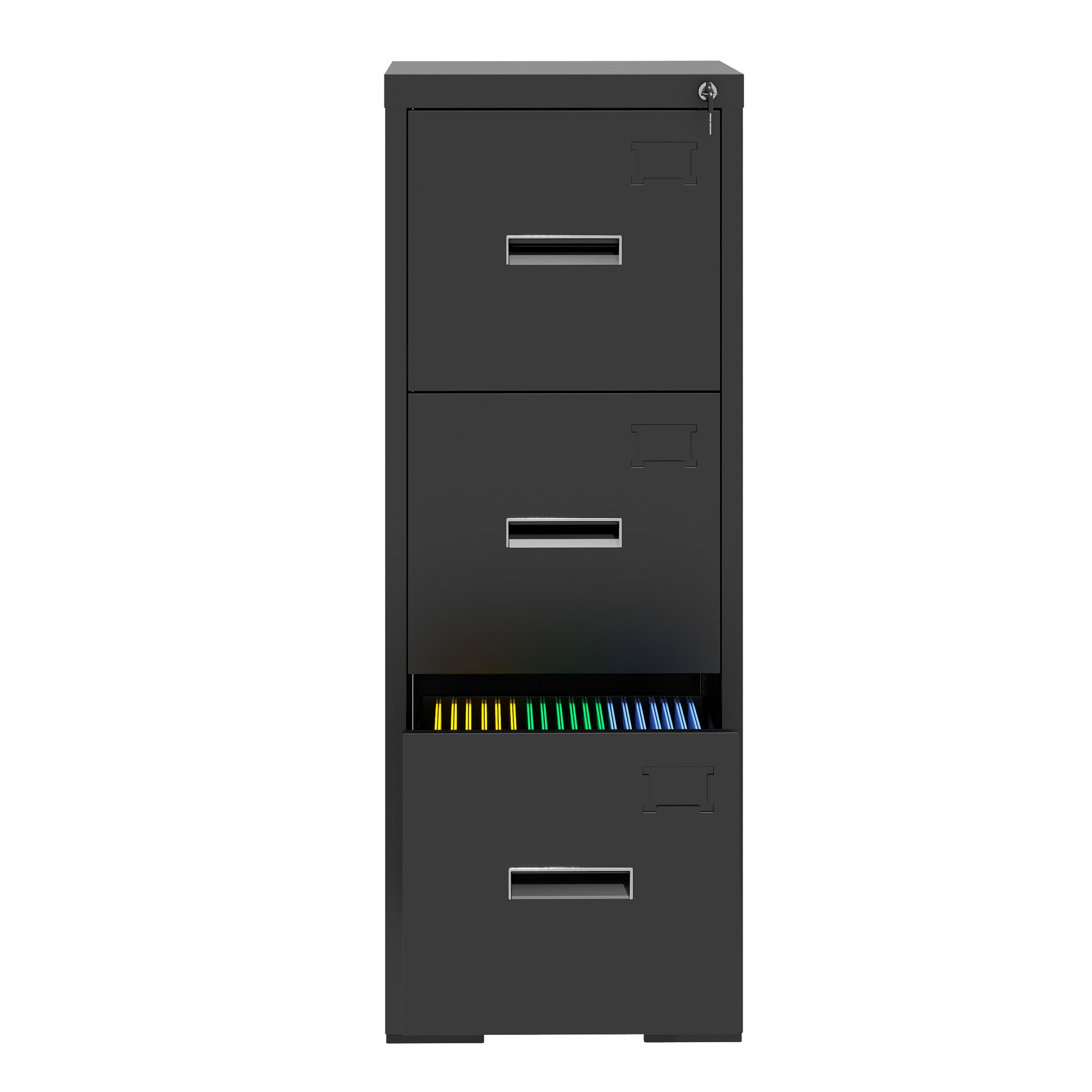 3 Drawer Metal Vertical File Cabinet With Lock And Card Slot Office Home Vertical File Cabinet For A4 Legal Letter Size Narrow File Cabinet Locked,Assembly Required Black