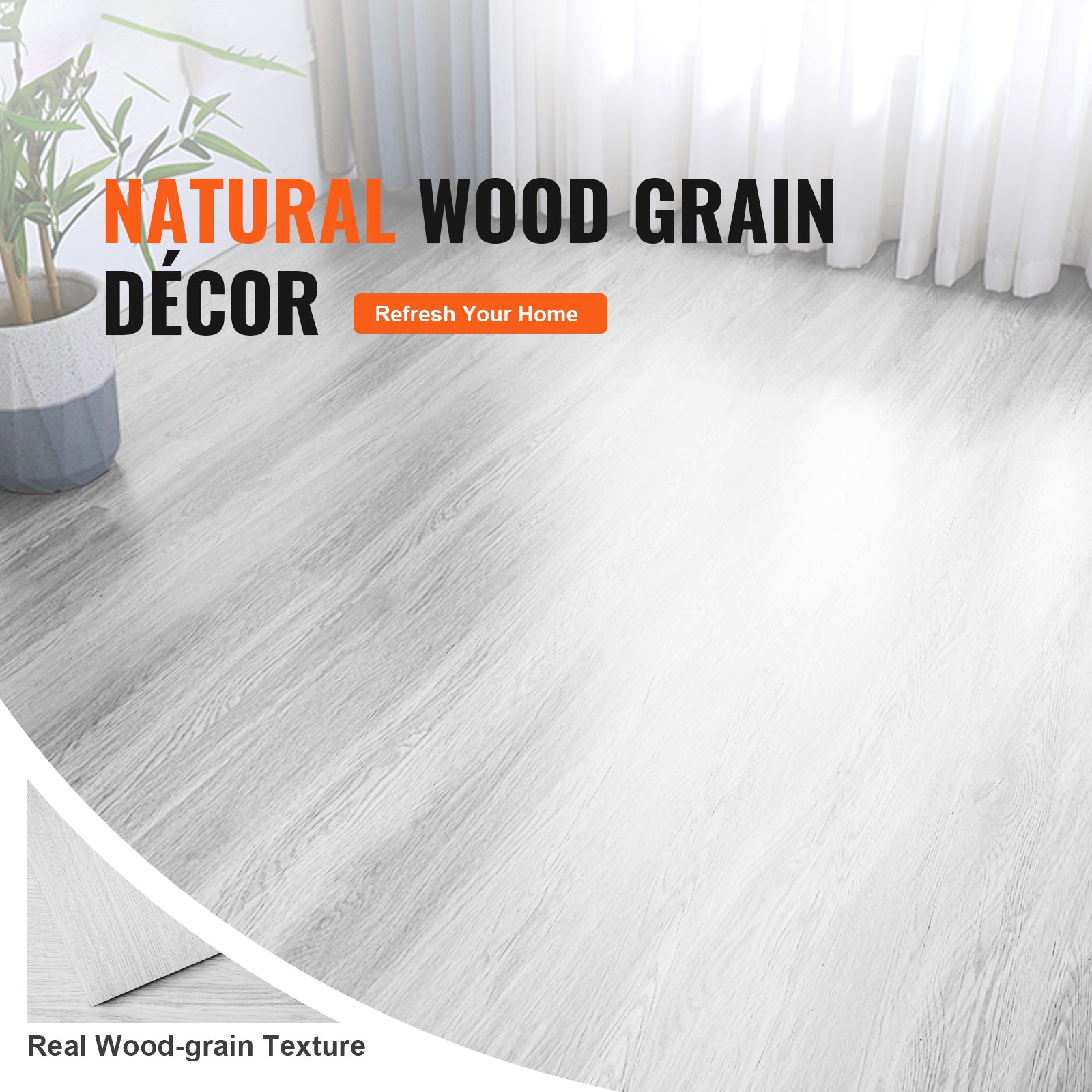 VEVOR Self Adhesive Vinyl Floor Tiles 36 X 6 Inch, 36 Tiles 2.5mm Thick Peel & Stick, Light Gray Wood Grain DIY Flooring For Kitchen, Dining Room, Bedrooms & Bathrooms, Easy For Home Decor