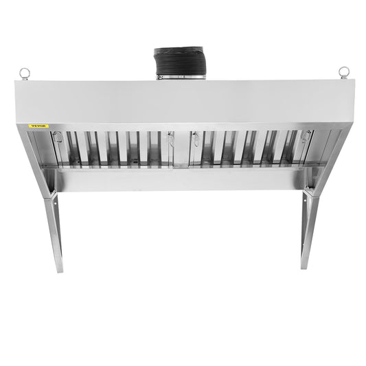 Commercial Exhaust Hood, 5FT Food Truck Hood Exhaust, 201 Stainless Steel Concession Trailer Hood With 2 Detachable U-shaped Grid Oil Filter Mesh, Rust Resistant Vent Hood For Kitchen Restaurant