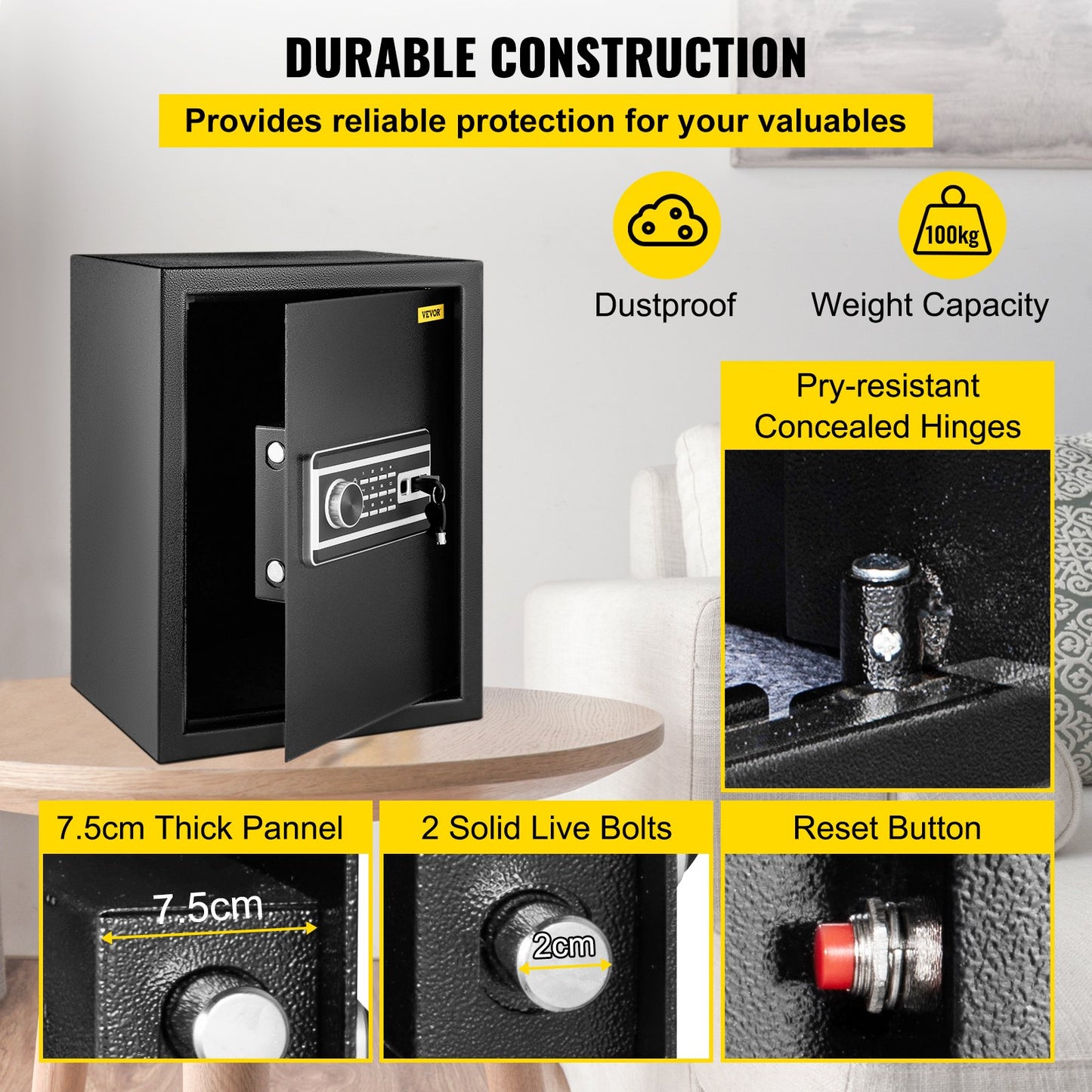 Safe Box, 2.1 CU.FT Fingerprint Safe Box For Money  2 Keys & Digital Keypad, Q235 Steel Safe Box For Storing Cash, Jewelry, Pistols, Documents, Watches In Home & Office & Hotel