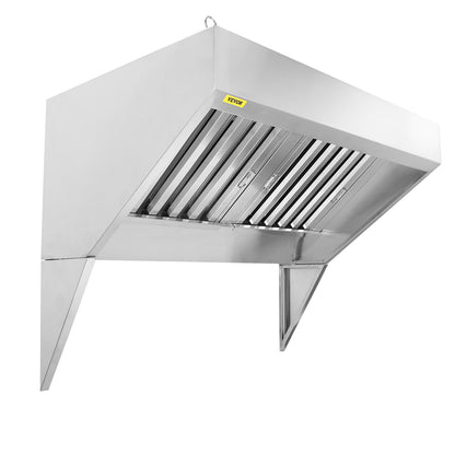Commercial Exhaust Hood, 5FT Food Truck Hood Exhaust, 201 Stainless Steel Concession Trailer Hood With 2 Detachable U-shaped Grid Oil Filter Mesh, Rust Resistant Vent Hood For Kitchen Restaurant