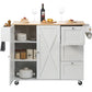 Kitchen Island Cart With Solid Wood Top,Mobile Carts With Storage Cabinet, Rolling Kitchen Table With Spice Rack, Towel Rack, Drop Leaf And Drawer, Portable Islands On Wheels, White