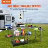 Camping Kitchen Table, One-piece Folding Portable Cook Station With A Carrying Bag, Long Aluminum Camping Table 3 Side Tables, 2 Shelves  A Detachable Sink For Outdoor Picnics, BBQs, Camping