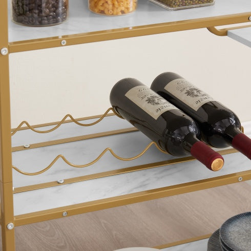 6-Tier Bar Cart, Slide Bar Serving Cart, Retro Style Wine Cart For Kitchen, Beverage Cart With Wine Rack And Glass Holder, Rolling Drink Trolley For Living Room, Dining Room