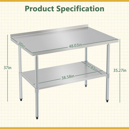 Stainless Steel Prep Table With Adjustable Undershelf And Galvanized Legs, Heavy-Duty Commercial Work Table For Kitchen, Home, Restaurant, And Hotel Use