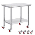 VEVOR Stainless Steel Work Table 36x24 Inch With 4 Wheels Commercial Food Prep Worktable With Casters Heavy Duty Work Table For Commercial Kitchen Restaurant