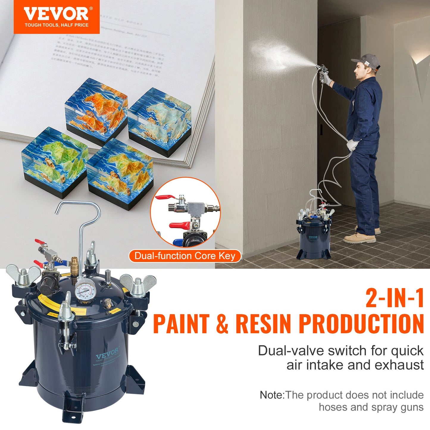 Spray Paint Pressure Pot Tank,  70PSI Max Air Paint Pressure Pot, Metal Rack And Leak Repair Sealant For Industry Home Decor Architecture Construction Automotive Painting
