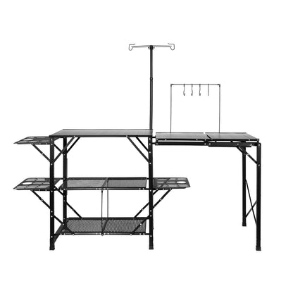 Camping Kitchen Table, One-piece Folding Portable Cook Station With A Carrying Bag, Long Aluminum Camping Table 3 Side Tables, 2 Shelves  A Detachable Sink For Outdoor Picnics, BBQs, Camping