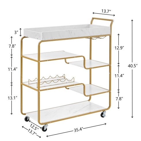 6-Tier Bar Cart, Slide Bar Serving Cart, Retro Style Wine Cart For Kitchen, Beverage Cart With Wine Rack And Glass Holder, Rolling Drink Trolley For Living Room, Dining Room