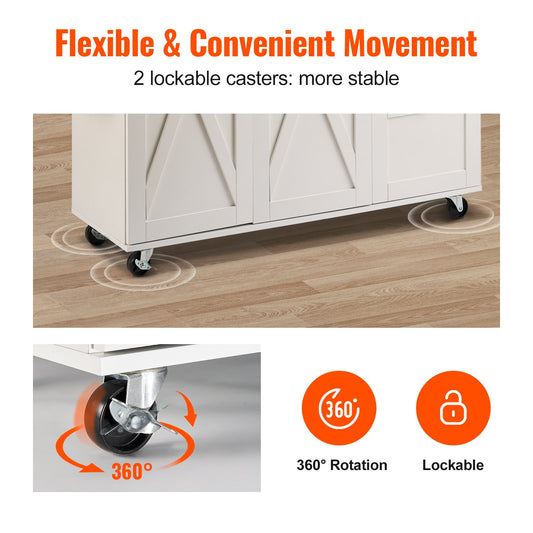 Kitchen Island Cart With Solid Wood Top,Mobile Carts With Storage Cabinet, Rolling Kitchen Table With Spice Rack, Towel Rack, Drop Leaf And Drawer, Portable Islands On Wheels, White