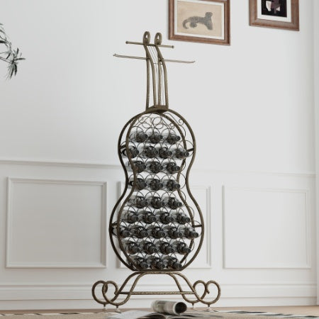 Cello Shape Wine Bakers Rack, Freestanding Wine Rack With Storage Bottle, Wine Storage Home Bar For Liquor And Wine, Organizer For Kitchen, Dining Room