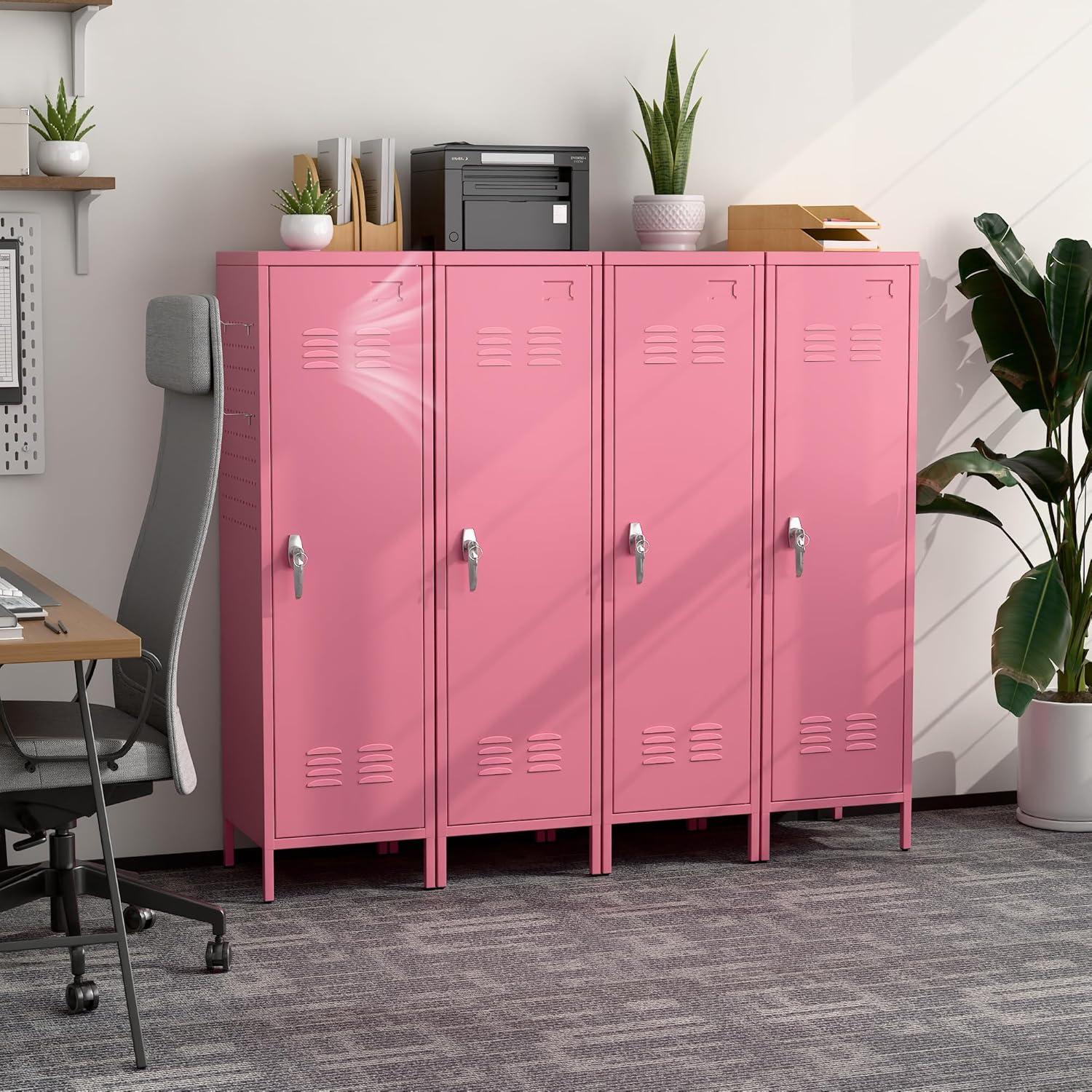 Aobabo Metal Metal Storage Locker For Employees, Lockable 1 Door With Towel Rack And 2 Side Pegboards With Hooks For School Office Gym Home, Assembly Required Pink