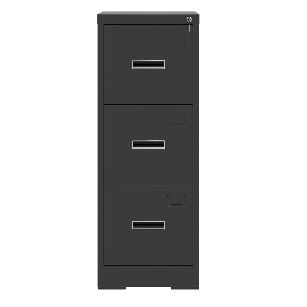 3 Drawer Metal Vertical File Cabinet With Lock And Card Slot Office Home Vertical File Cabinet For A4 Legal Letter Size Narrow File Cabinet Locked,Assembly Required Black